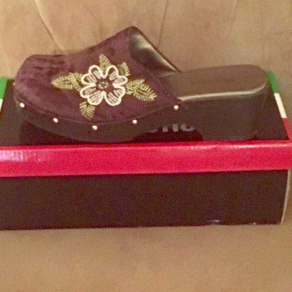 Brown Velour Slip on Embroidery, stud detailing